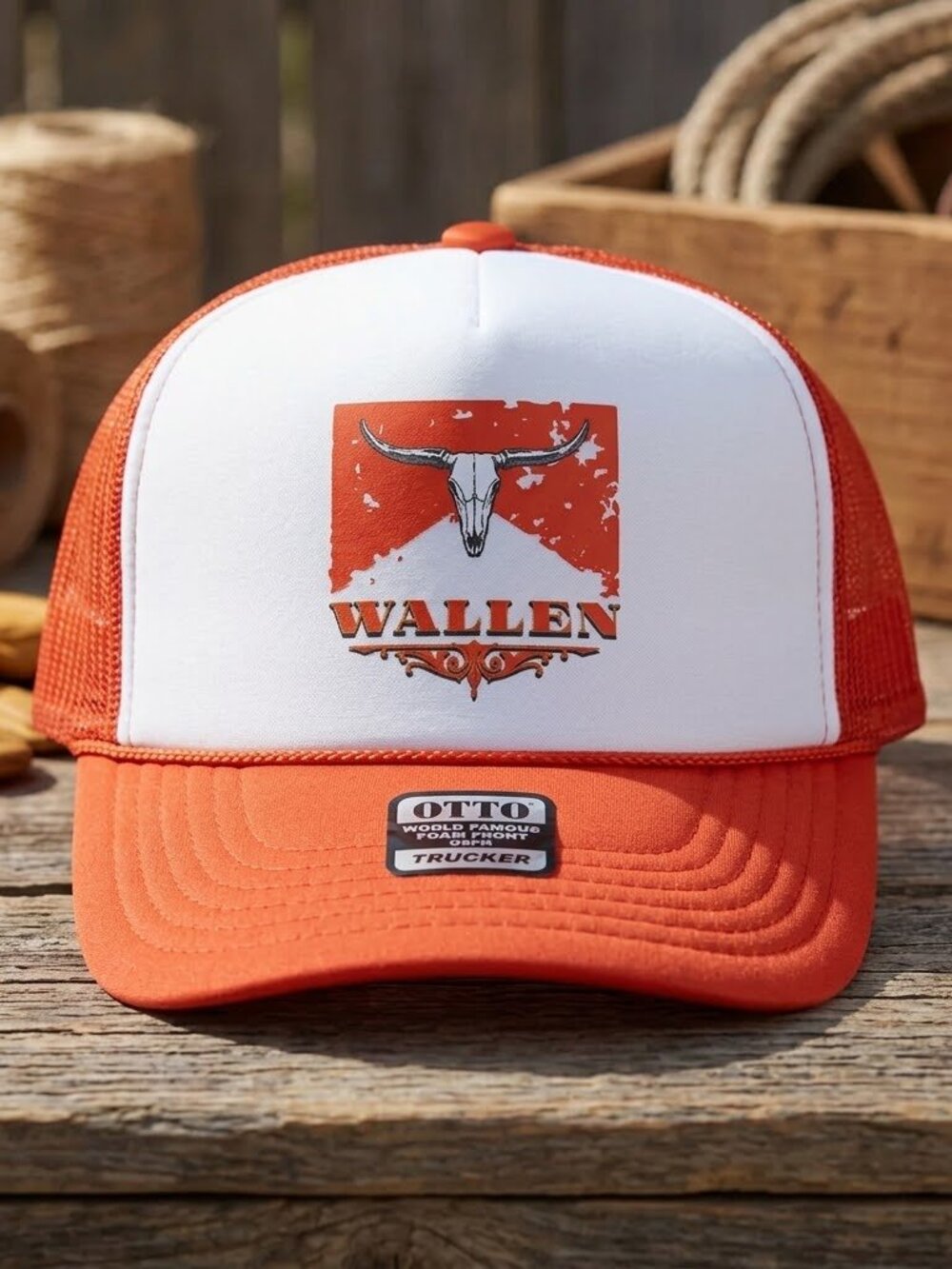 Morgan Wallen Longhorn Chevron Orange White OTTO Foam Rope Trucker Hat Country